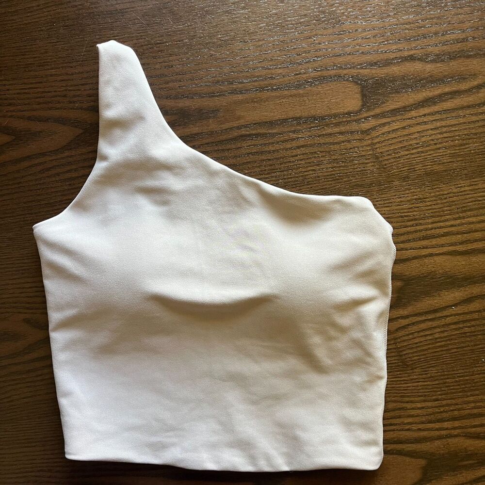 NWT Abercrombie & Fitch YPB sculptLUX One-Shoulder Strappy-Back Tank S Oat Beige